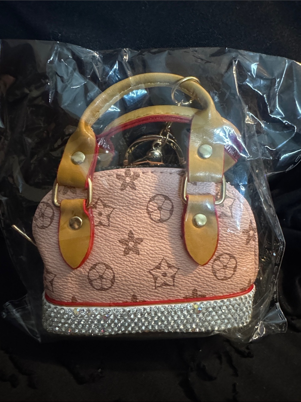 Pink Monogram Mini Satchel with Crystal Accent large keychain purse